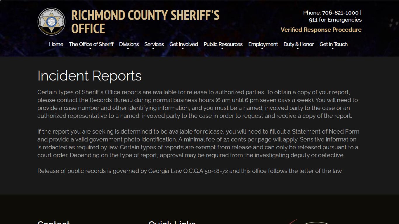 Incident Reports - Richmond County Sheriff's Office